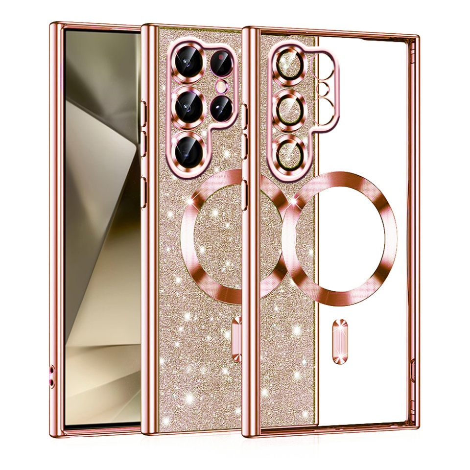 Husa pentru Samsung Galaxy S22 Ultra 5G Design Antisoc, Fundal Detasabil 2-in-1, Protectie Superioara, Margini Ridicate, SKDR Glitter - Roz auriu