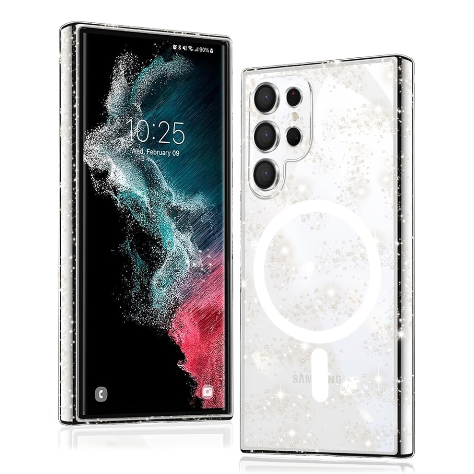 Husa pentru Samsung Galaxy S22 Ultra 5G , Magsafe, din Silicon TPU cu Sclipici, Design Elegant si Ultra Subtire, SKDR Shine - Transparenta