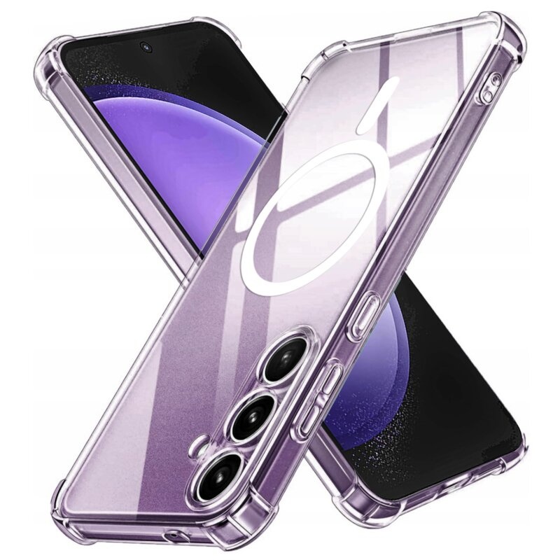 Husa pentru Samsung Galaxy S23 FE, SKYDDAR INNOVATION, Shockproof MagSafe, Transparenta, set cu sticker