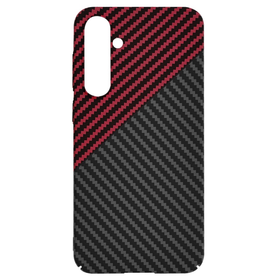 Husa pentru Samsung Galaxy S23 FE, SKYDDAR INNOVATION, textura carbon, Carbonite FiberShell, set cu sticker, Rosu inchis, - 3 | YEO