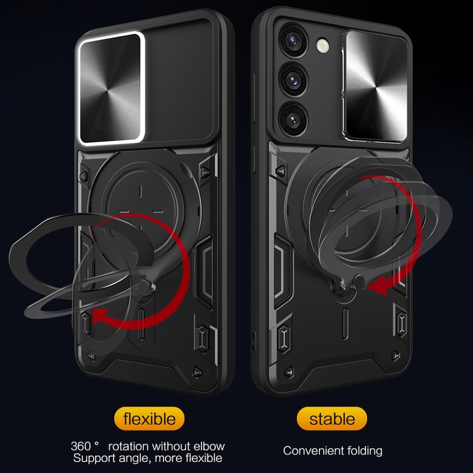 Husa pentru Samsung Galaxy S23, SKYDDAR INNOVATION, CamGuard Pro, Inel Magnetic, Protectie Camera, set cu sticker, Negru - 3 | YEO