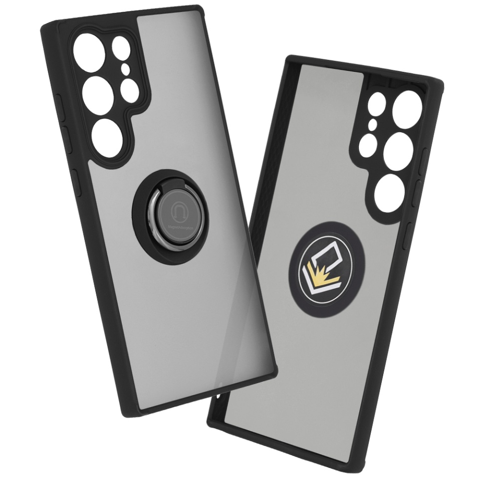 Husa pentru Samsung Galaxy S23 Ultra, SKYDDAR INNOVATION, Glinth cu Inel Rotativ 360° Magnetic, Negru, set cu sticker