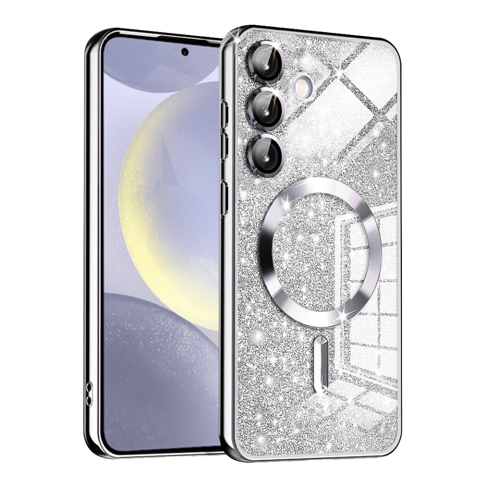 Husa pentru Samsung Galaxy S24 Design Antisoc, Fundal Detasabil 2-in-1, Protectie Superioara, Margini Ridicate, SKDR Glitter - Argintiu