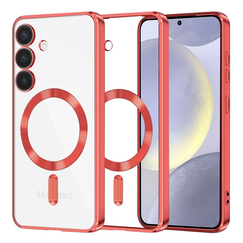 Husa pentru Samsung Galaxy S24 Plus, SKYDDAR INNOVATION, Luxury Shield Magsafe, Protectie Antisoc, set cu sticker, Rosu