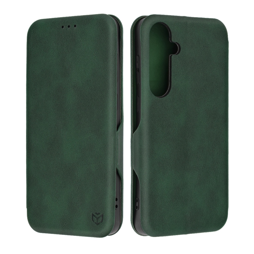 Husa pentru Samsung Galaxy S24 Plus, SKYDDAR INNOVATION, Safe Wallet tip carte din Piele Ecologica, Suport Carduri, Inchidere Magnetica, Verde, set cu sticker