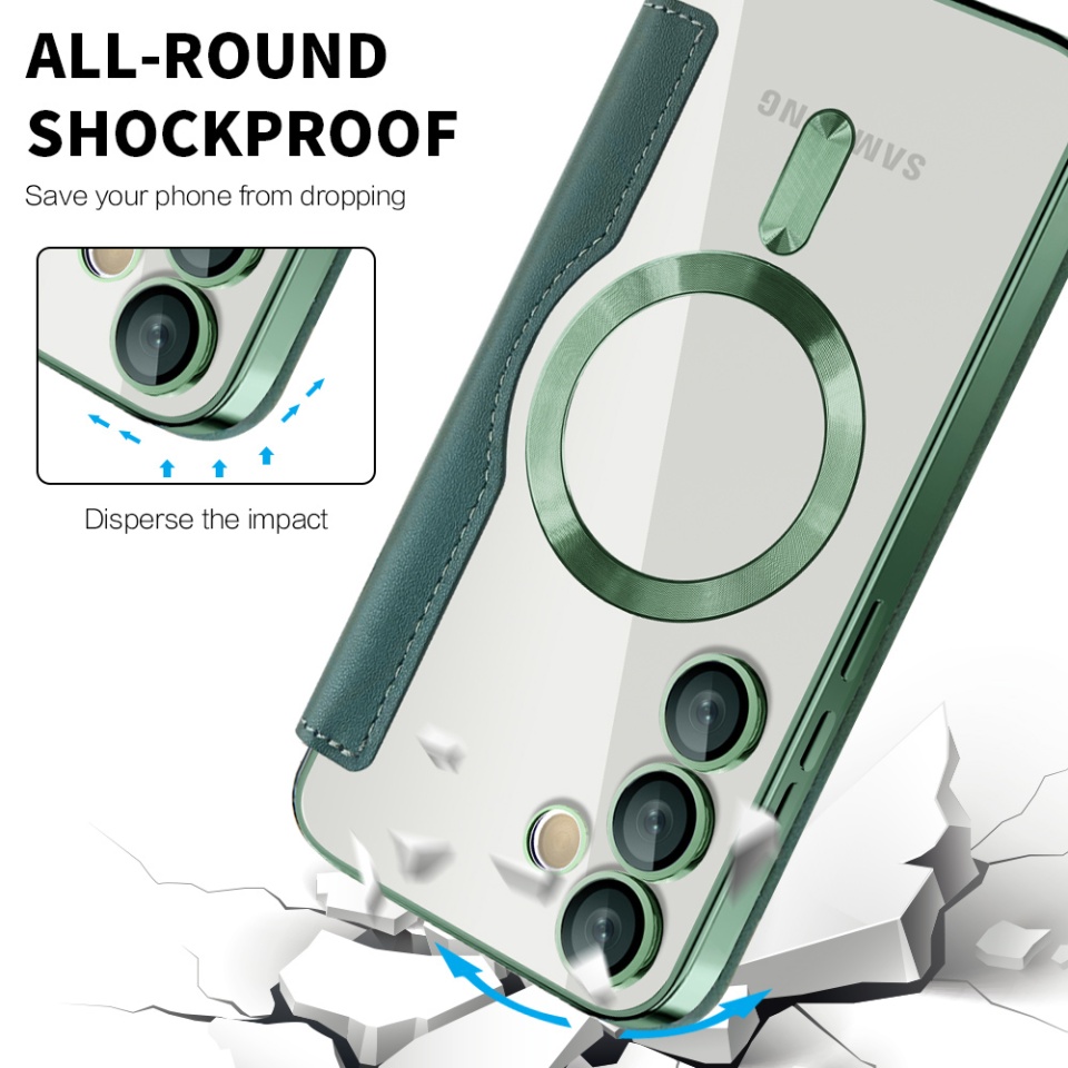 Husa pentru Samsung Galaxy S24 Plus tip carte, SKYDDAR INOVATION, SmartMag Book, Magsafe, RFiD, Suport Carduri, set cu sticker, Verde - 3 | YEO