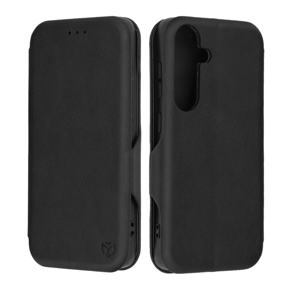 Husa pentru Samsung Galaxy S24, SKYDDAR INNOVATION, Safe Wallet tip carte din Piele Ecologica, Suport Carduri, Inchidere Magnetica, Negru, set cu sticker