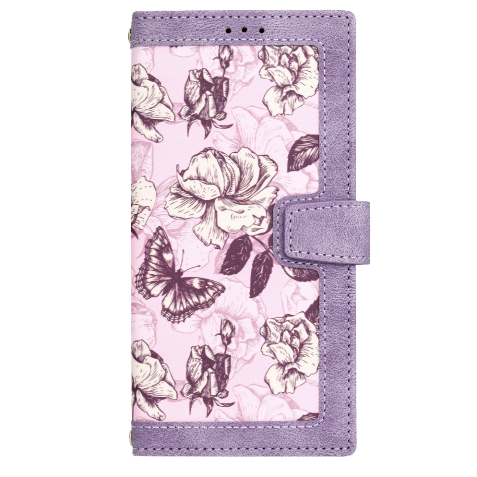Husa pentru Samsung Galaxy S24 Ultra din Piele Ecologică cu Design Floral, Protecție 360°, Stand Integrat, Buzunare pentru Carduri, SKDR Floral Wallet - Mov - 2 | YEO
