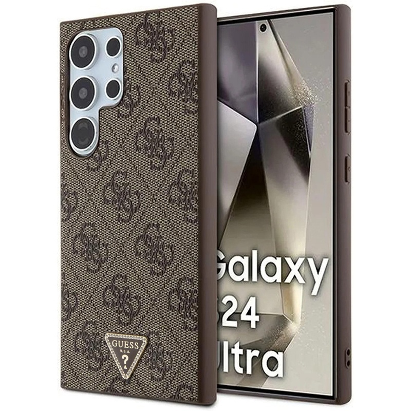 Husa pentru Samsung Galaxy S24 Ultra, Guess, Leather 4G Triangle Strass, Maro
