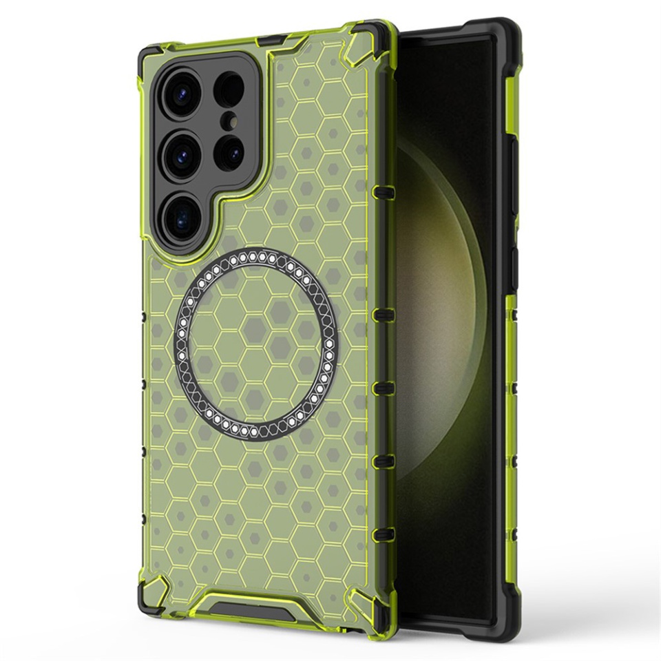 Husa pentru Samsung Galaxy S24 Ultra, SKYDDAR INNOVATION, HoneyComb Shield MagSafe, Antisoc, set cu sticker, Verde