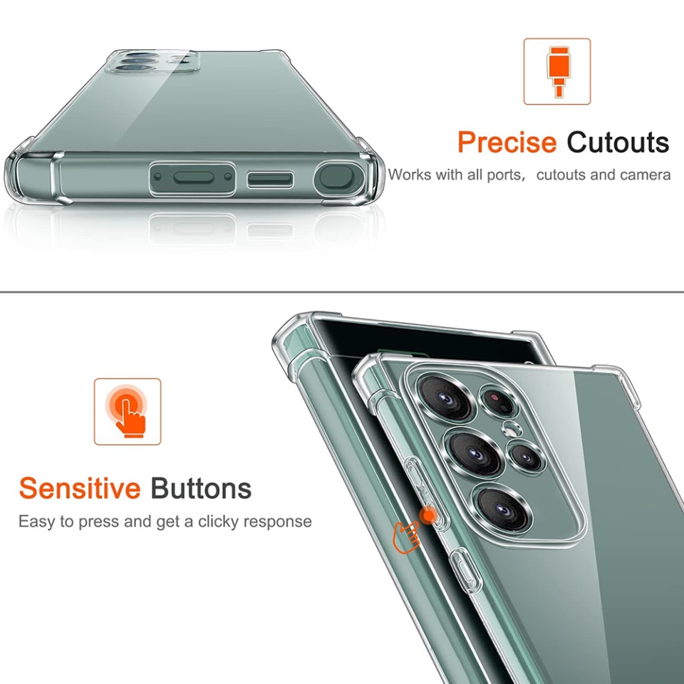 Husa pentru Samsung Galaxy S24 Ultra , SKYDDAR INNOVATION, Shockproof Clear din Silicon Slim, Transparenta, set cu sticker - 3 | YEO