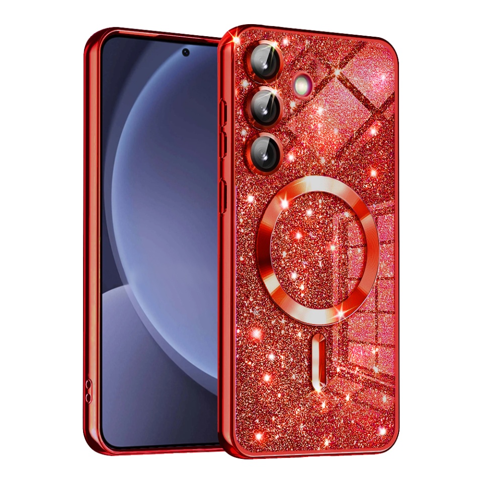 Husa pentru Samsung Galaxy S25 Design Antisoc, Fundal Detasabil 2-in-1, Protectie Superioara, Margini Ridicate, SKDR Glitter - Rosu