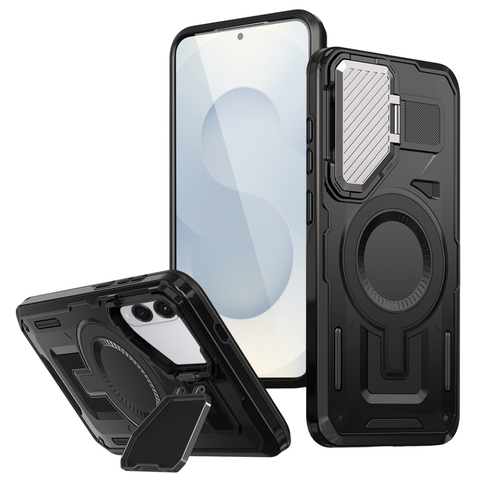 Husa pentru Samsung Galaxy S25 Edge, SKYDDAR INNOVATION, CamVault MagSafe cu Protectie Camera, set cu sticker, Negru