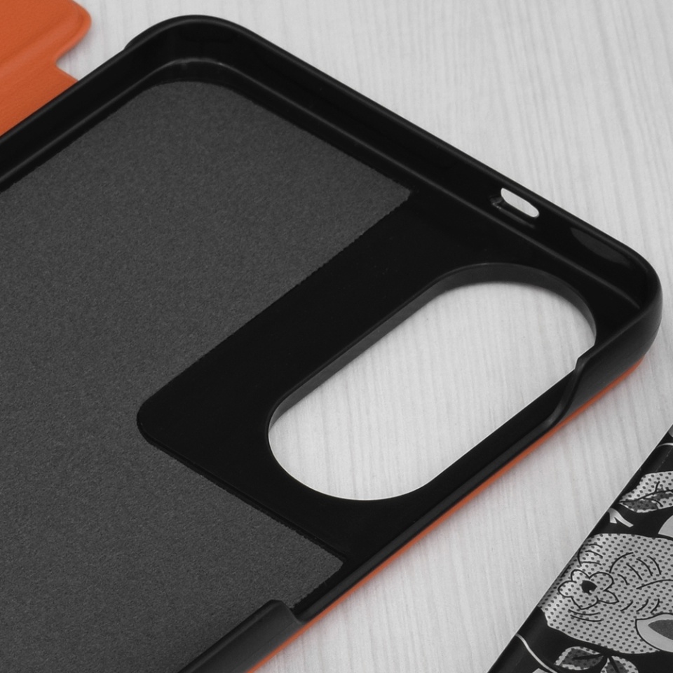 Husa pentru Samsung Galaxy S25 Edge, SKYDDAR INNOVATION, Eco View, tip carte, Portocaliu, set cu sticker - 3 | YEO