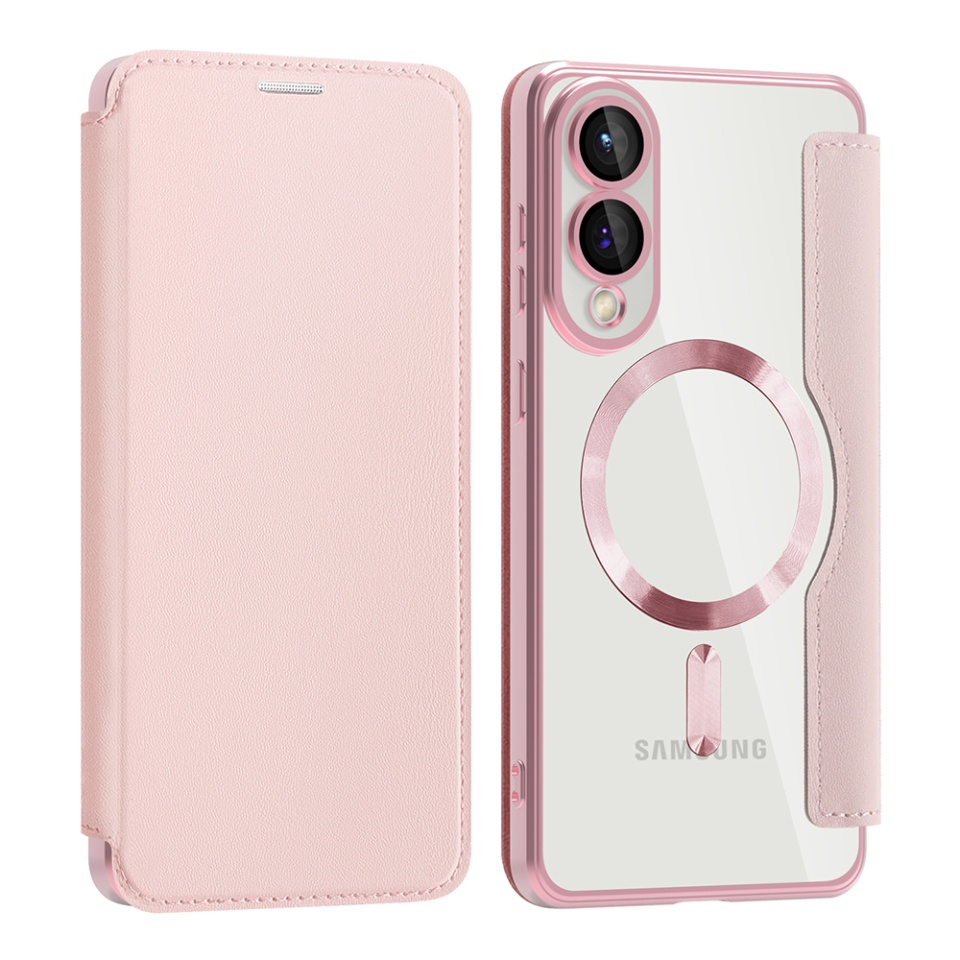 Husa pentru Samsung Galaxy S25 Edge tip carte, SKYDDAR INOVATION, SmartMag Book, Magsafe, RFiD, Suport Carduri, set cu sticker, Roz - 1 | YEO