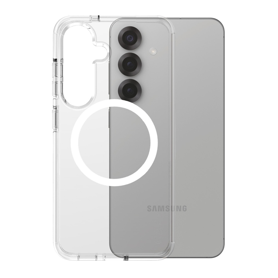Husa pentru Samsung Galaxy S25, PanzerGlass, CARE Flagship Urban Combat White Qi Compatible, Anti-Soc 4.8m, Anti-Ingalbenire, Design Slim, Compatibila MagSafe, Transparenta