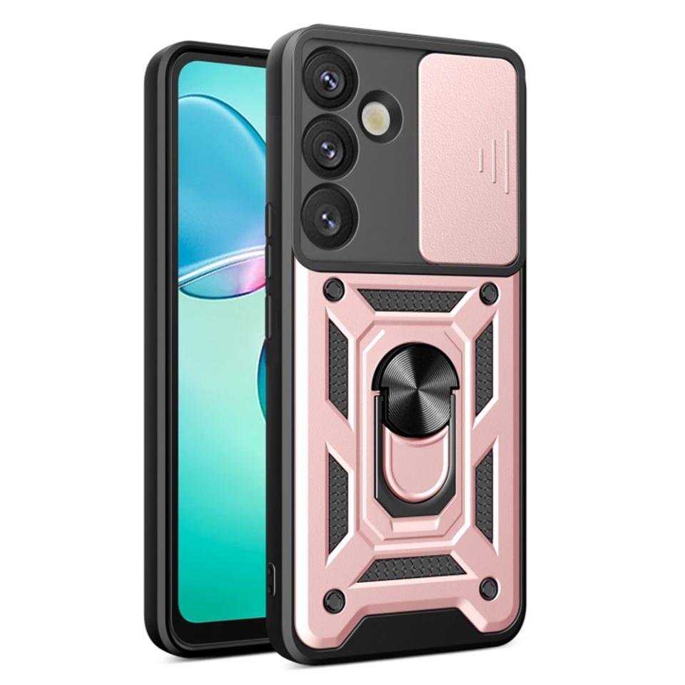 Husa pentru Samsung Galaxy S25 Plus cu inel magnetic si protectie camera Skyddar CamShield - Roz
