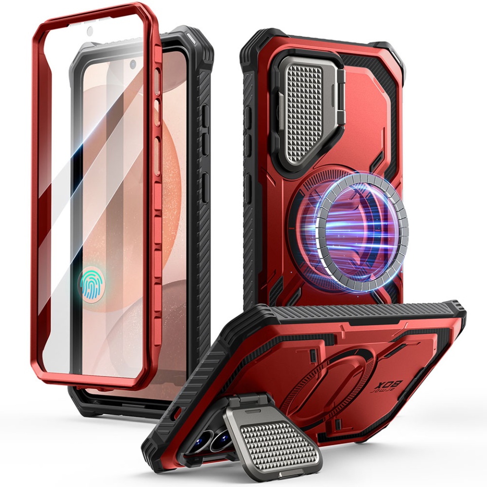 Husa pentru Samsung Galaxy S25 Plus, Kickstand, AntiSock, I-Blason Armorbox - Rosu
