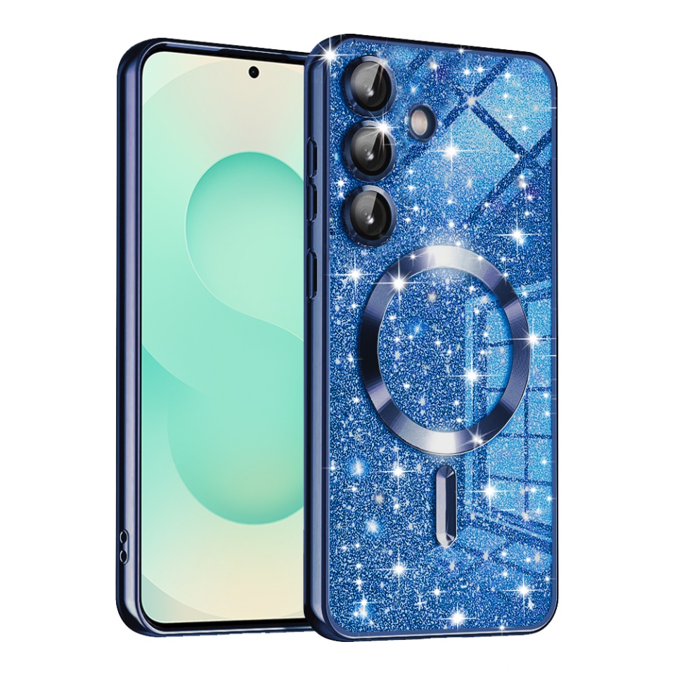 Husa pentru Samsung Galaxy S25 Plus, SKYDDAR INNOVATION, Luxury Glitter Magsafe, Antisoc, Fundal Detasabil 2-in-1, Margini Ridicate, set cu sticker, Albastru