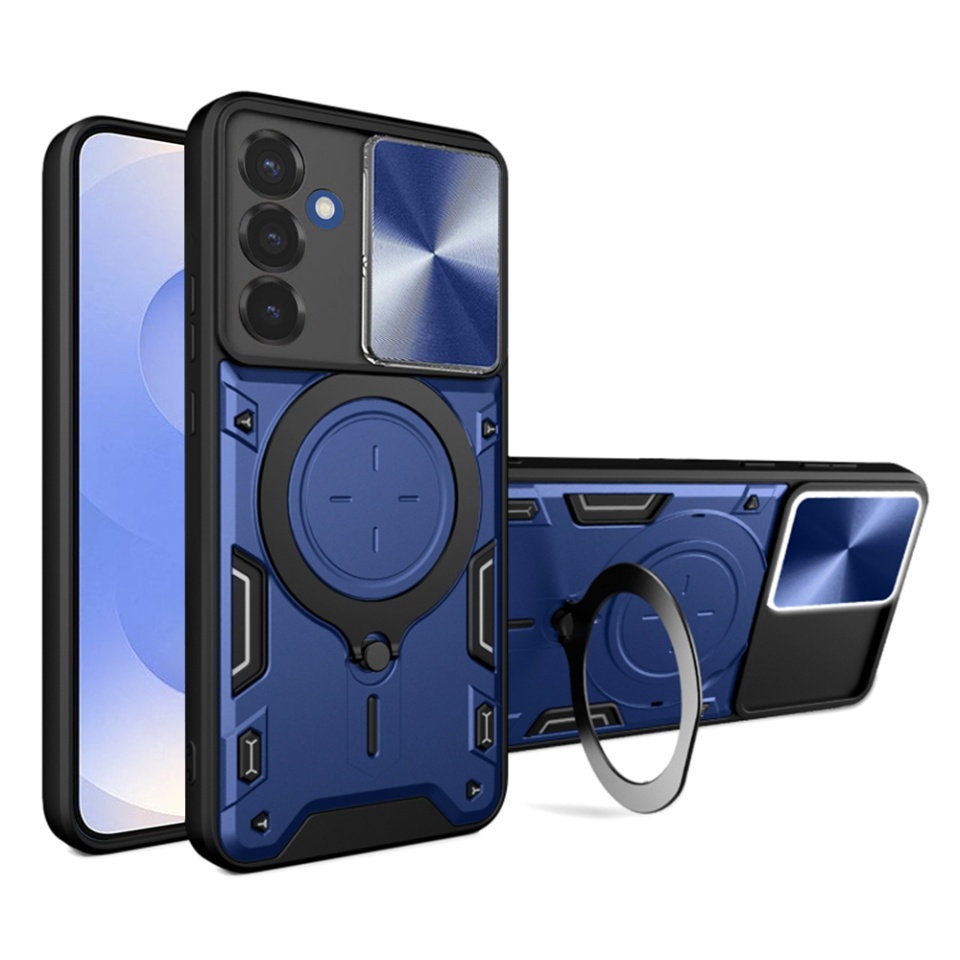 Husa pentru Samsung Galaxy S25, SKYDDAR INNOVATION, CamGuard Pro, Inel Magnetic, Protectie Camera, set cu sticker, Albastru