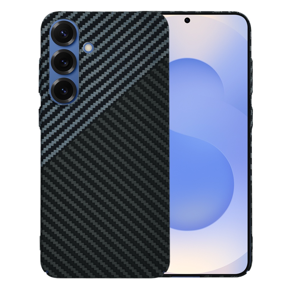 Husa pentru Samsung Galaxy S25, SKYDDAR INNOVATION, Carbonite FiberShell, Gri, set cu sticker - 1 | YEO