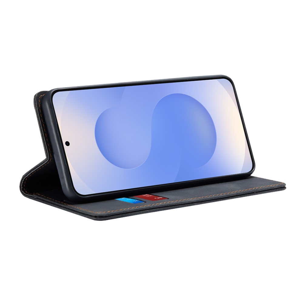 Husa pentru Samsung Galaxy S25, SKYDDAR INNOVATION, Soft Wallet, tip Carte din piele Eco Premium, cu Portofel Interior, Negru, set cu sticker - 1 | YEO