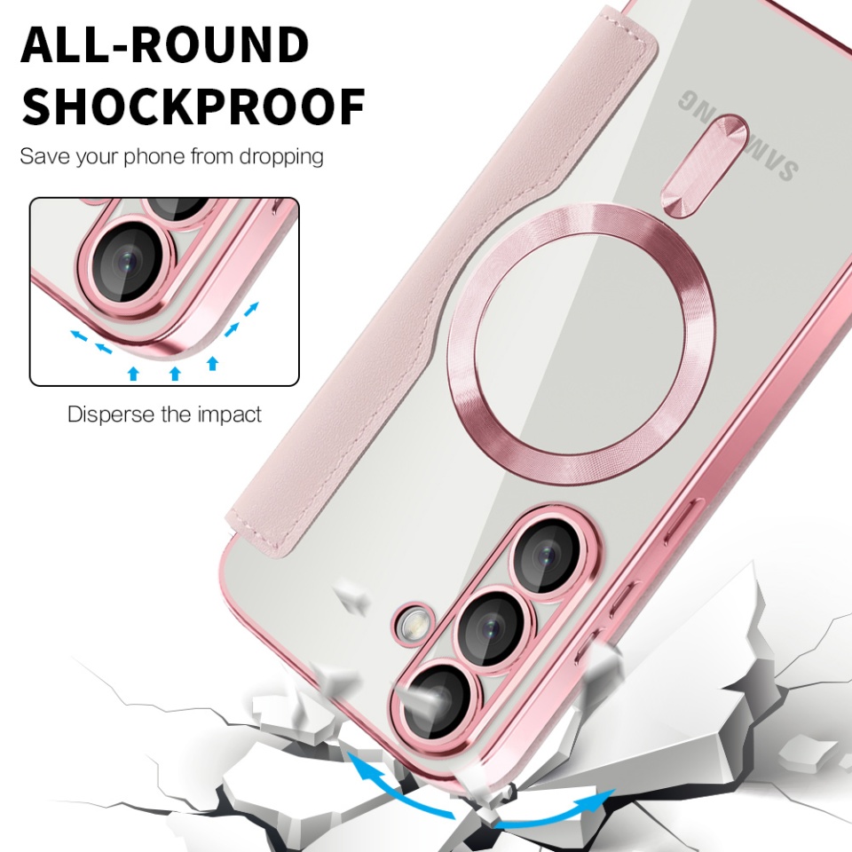 Husa pentru Samsung Galaxy S25 tip carte, SKYDDAR INOVATION, SmartMag Book, Magsafe, RFiD, Suport Carduri, set cu sticker, Roz - 3 | YEO