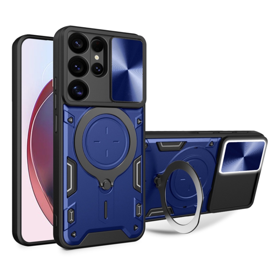 Husa pentru Samsung Galaxy S25 Ultra, cu inel magnetic si suport ajustabil, protectie completa camera, SKDR SafeCover - Albastru