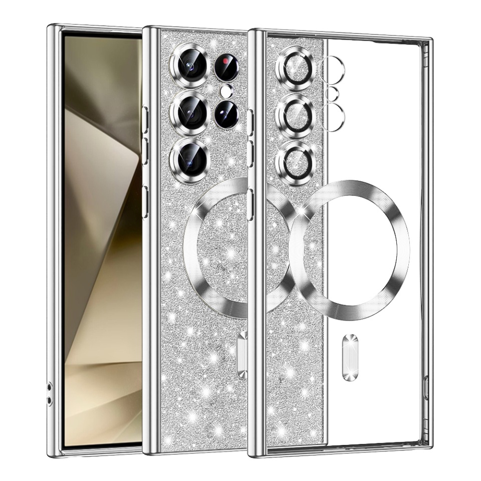 Husa pentru Samsung Galaxy S25 Ultra Design Antisoc, Fundal Detasabil 2-in-1, Protectie Superioara, Margini Ridicate, SKDR Glitter - Argintiu