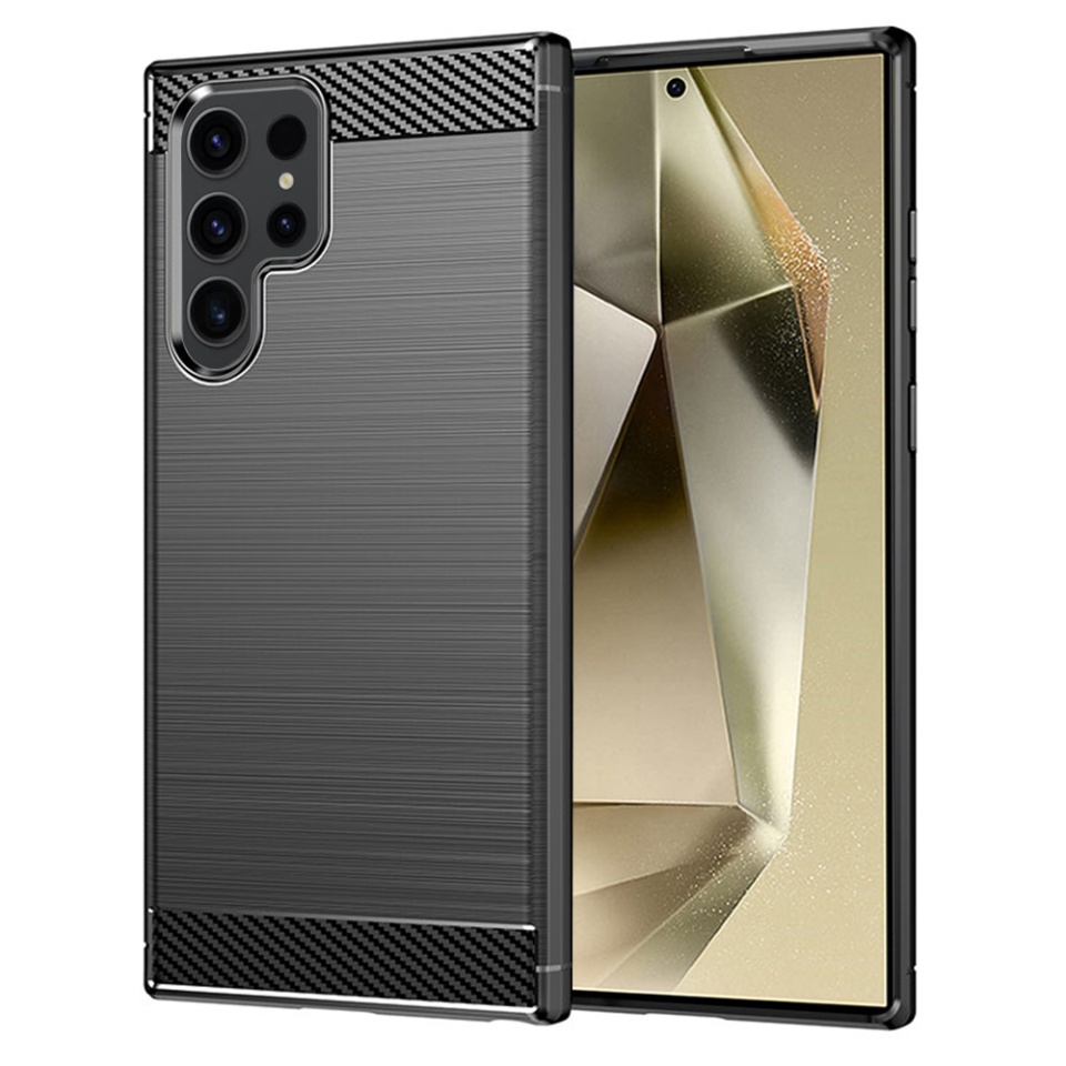 Husa pentru Samsung Galaxy S25 Ultra din Silicon Premium, Slim, cu textura Fibra Carbon - Negru