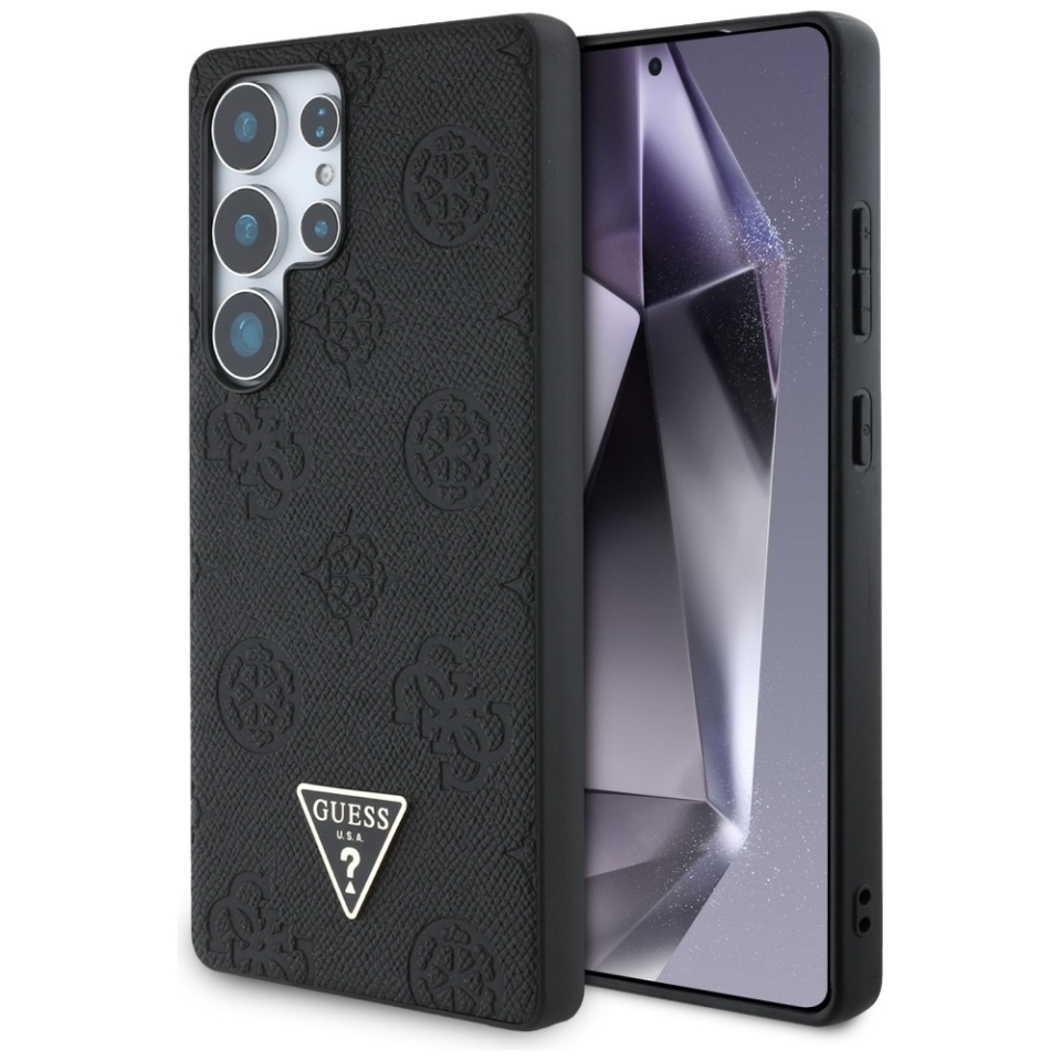 Husa pentru Samsung Galaxy S25 Ultra, Guess, Peony Grained Hot Stamp Triangle Logo MagSafe, Negru