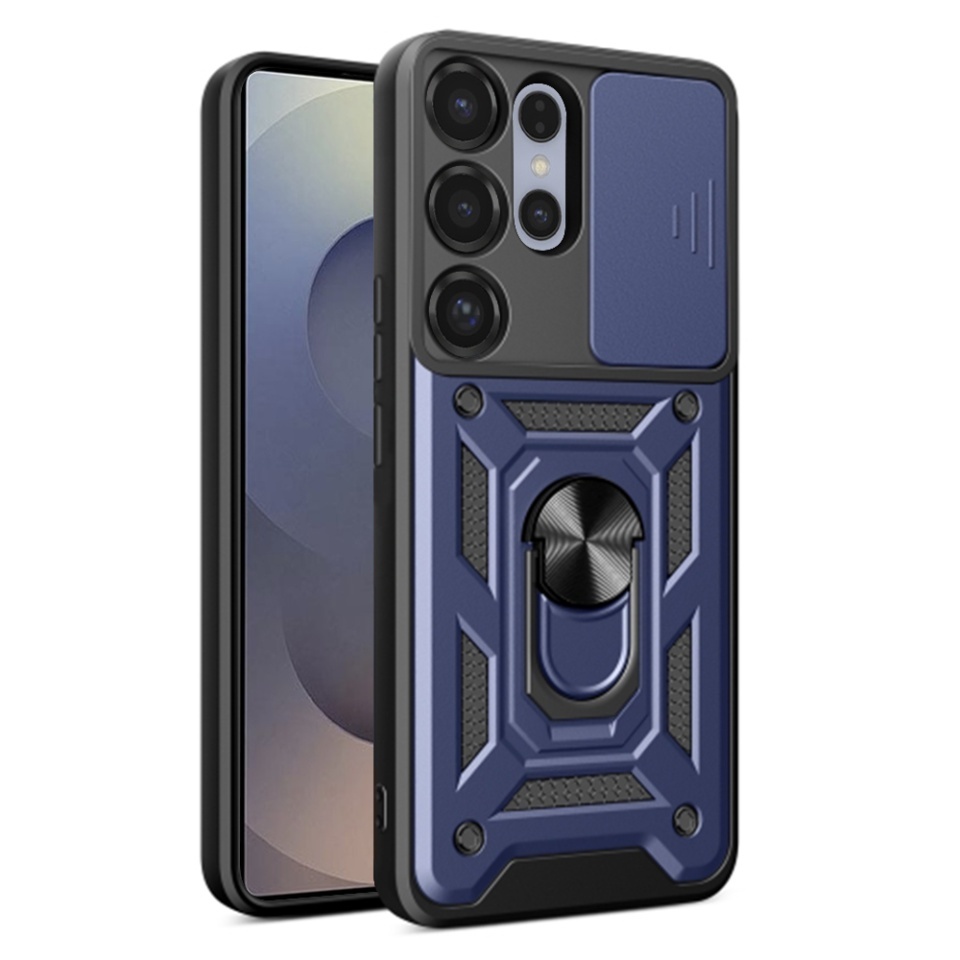Husa pentru Samsung Galaxy S25 Ultra, SKYDDAR INNOVATION, CamShield, Inel magnetic, set cu sticker, Albastru