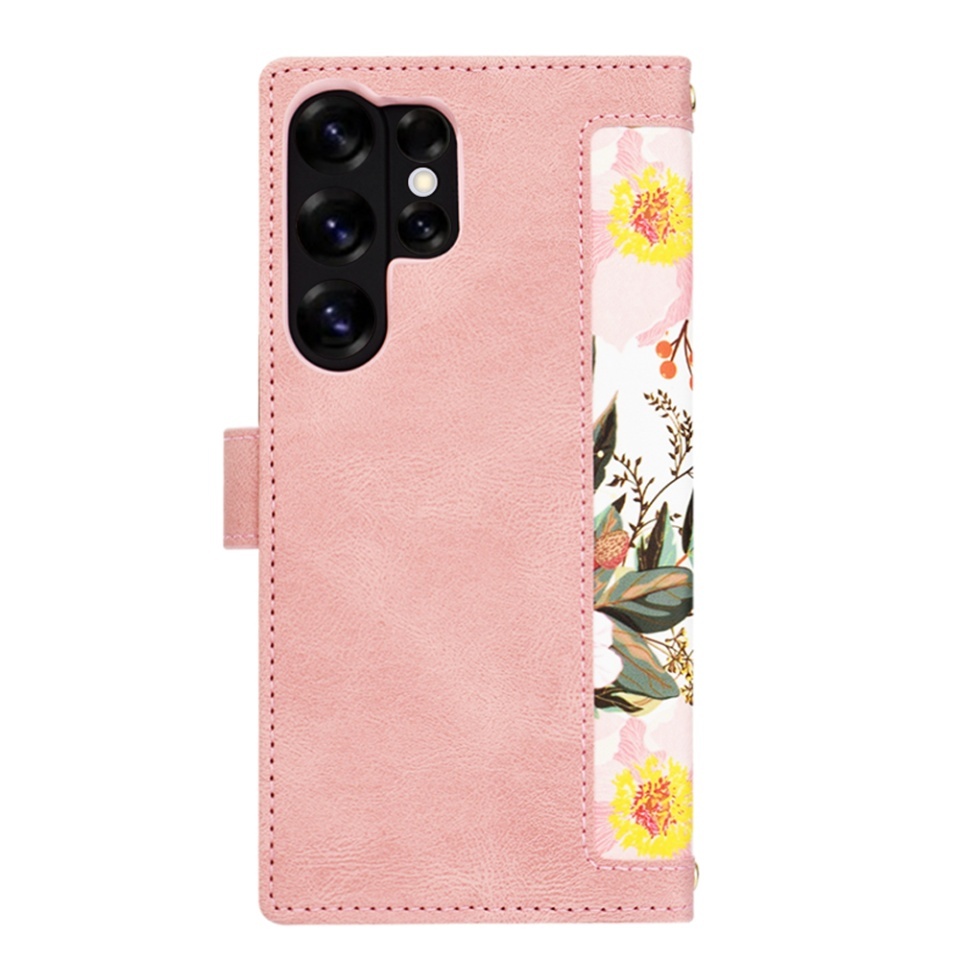Husa pentru Samsung Galaxy S25 Ultra, SKYDDAR INNOVATION, Flipcraft din Piele Ecologică, Stand Integrat, Buzunare pentru Carduri, set cu sticker, Roz - 2 | YEO