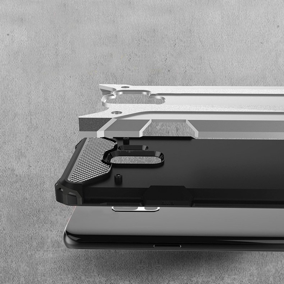 Husa pentru Samsung Galaxy S9, SKYDDAR INNOVATION, Hybrid Armor, din Plastic Dur, Margini Cauciucate, Antisoc, set cu sticker, Negru - 1 | YEO