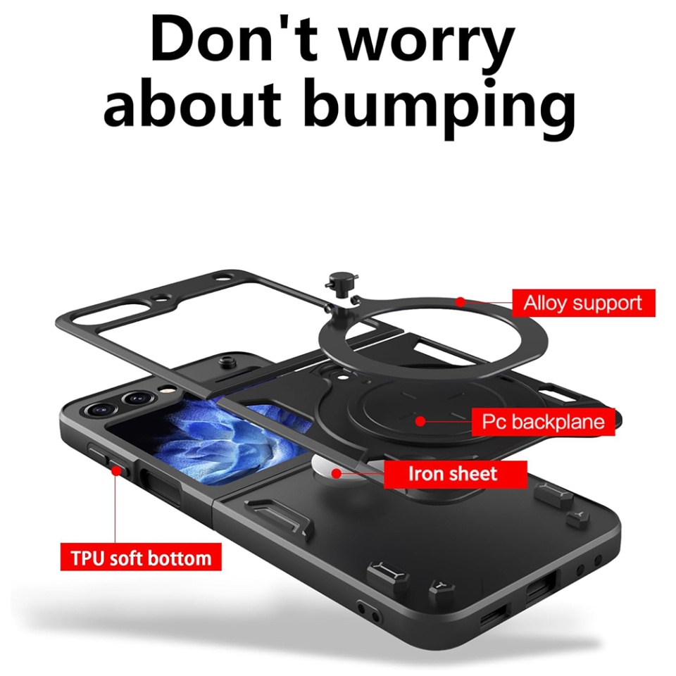 Husa pentru Samsung Galaxy Z Flip6, cu inel magnetic si suport ajustabil, protecție completa camera, SKDR SafeCover - Mov - 1 | YEO