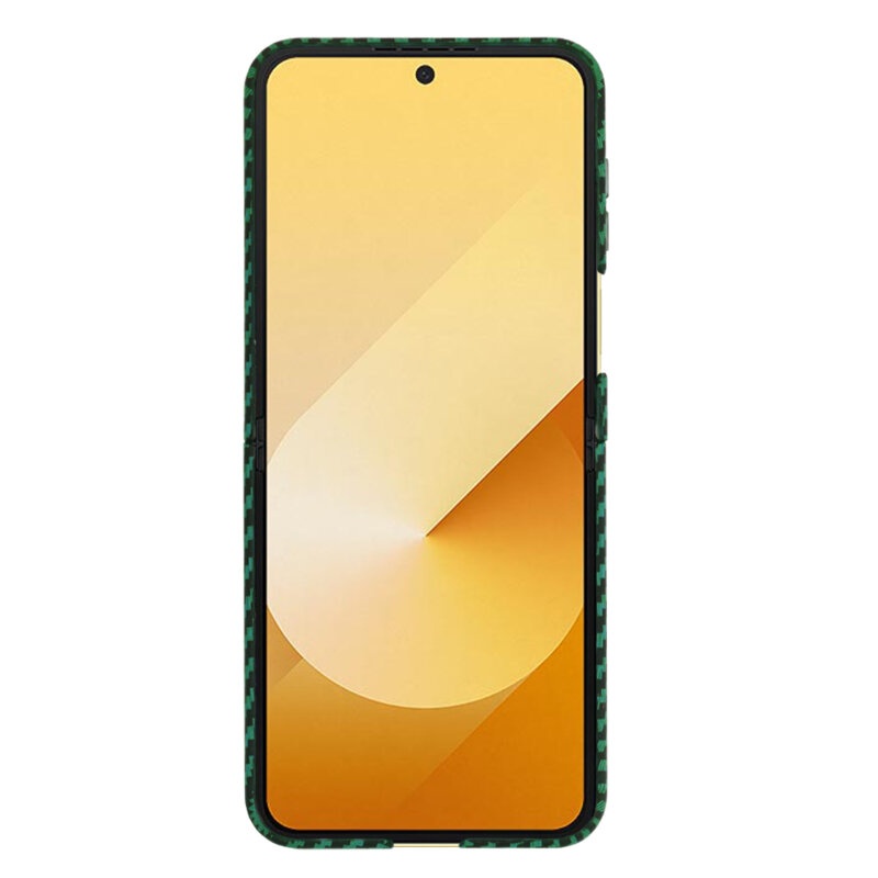 Husa pentru Samsung Galaxy Z Flip6, Finisaj Premium cu Textura de Carbon, Design Elegant, SKDR CarbonFlex - Verde - 1 | YEO