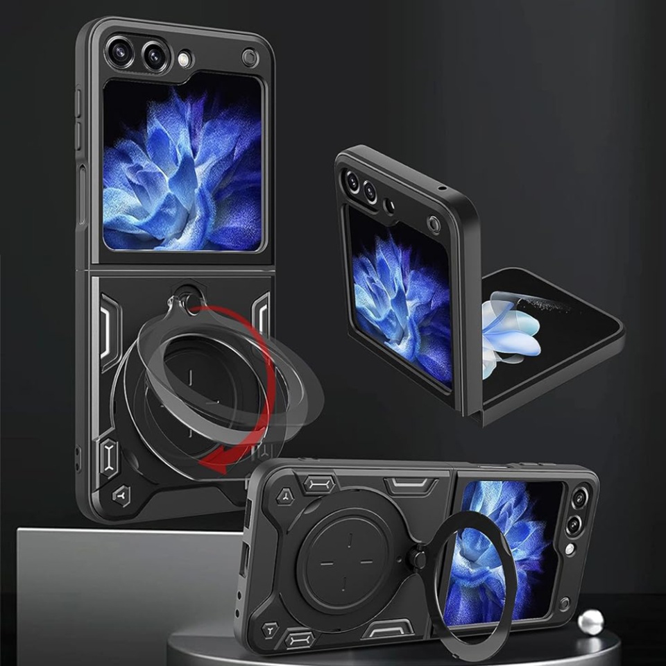 Husa pentru Samsung Galaxy Z Flip6, SKYDDAR INNOVATION, CamGuard Pro, Inel Magnetic, Protectie Camera, set cu sticker, Roz auriu - 6