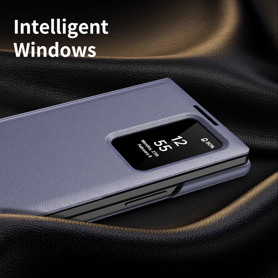 Husa pentru Samsung Galaxy Z Fold3 5G tip carte, Skyddar, cu portofel si SmartView, Premium, set cu sticker, Mov - 3 | YEO