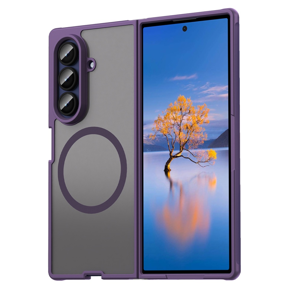 Husa pentru Samsung Galaxy Z Fold7, SKYDDAR INNOVATION, HaloFrost MagSafe II, Antisoc, set cu sticker, Mov