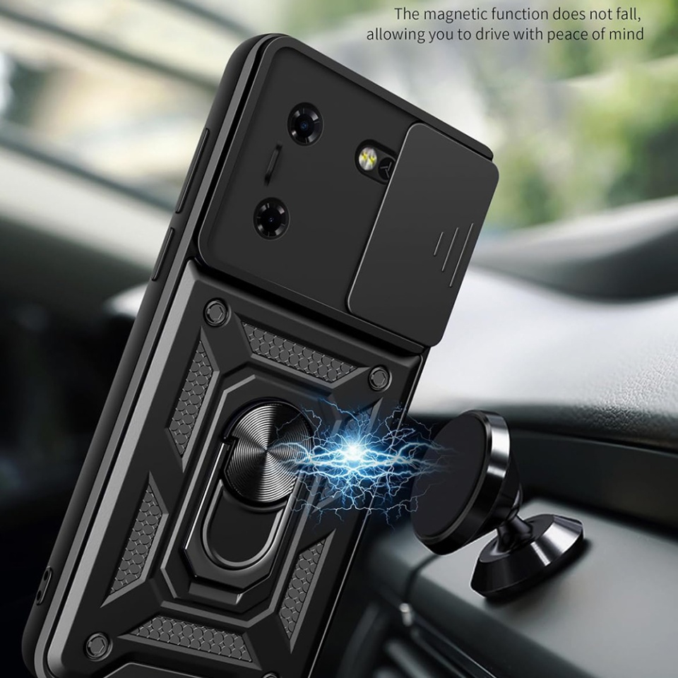 Husa pentru Tecno Pova 5 Pro, SKYDDAR INNOVATION, CamShield, Inel magnetic, set cu sticker, Negru - 3 | YEO