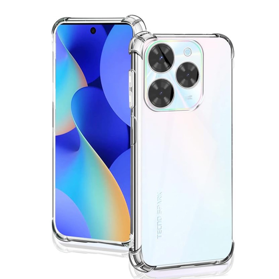 Husa pentru Tecno Spark 20 Pro , SKYDDAR INNOVATION, Shockproof Clear din Silicon Slim, Transparenta, set cu sticker