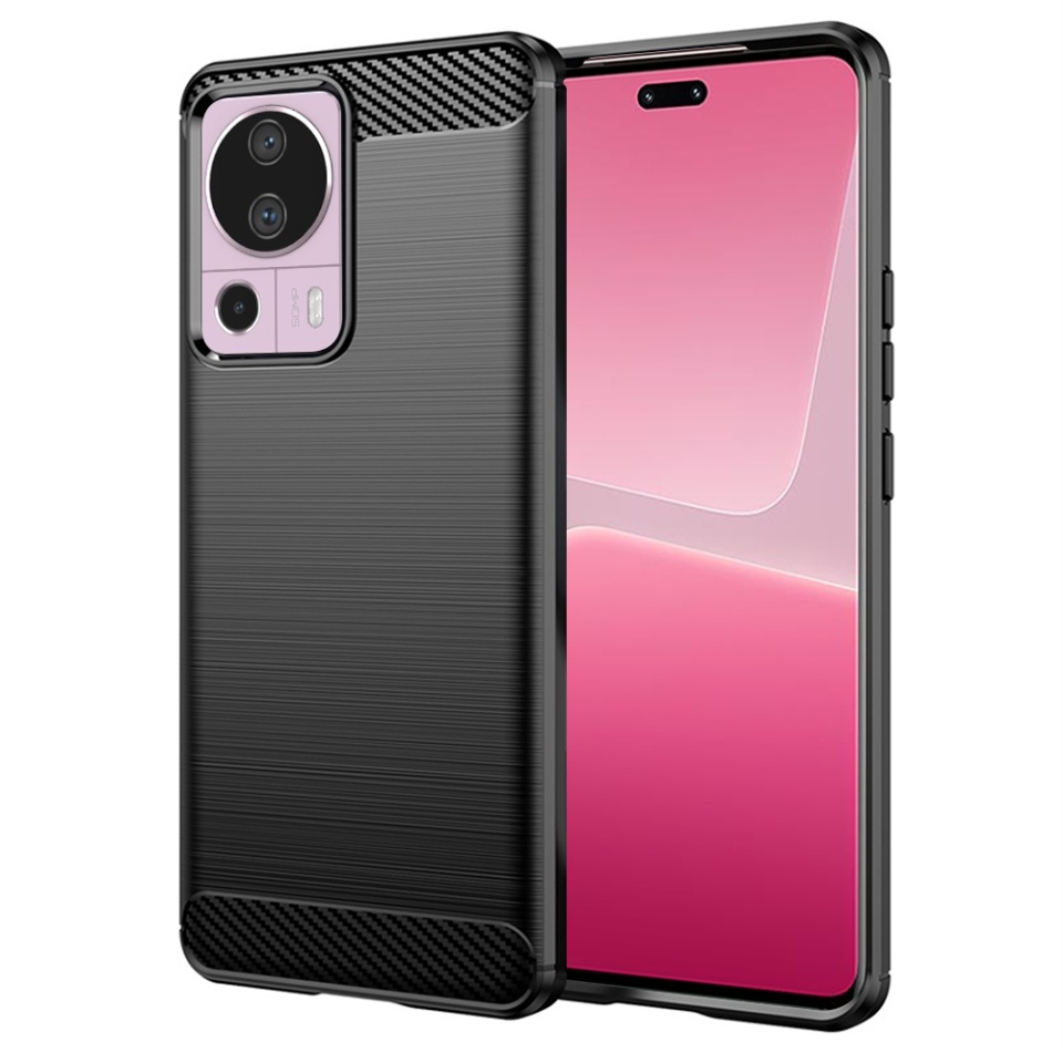 Husa pentru Xiaomi 13 Lite, SKYDDAR INNOVATION, Carbon Silicone, din Silicon Slim, cu textura Fibra Carbon, set cu sticker, Negru