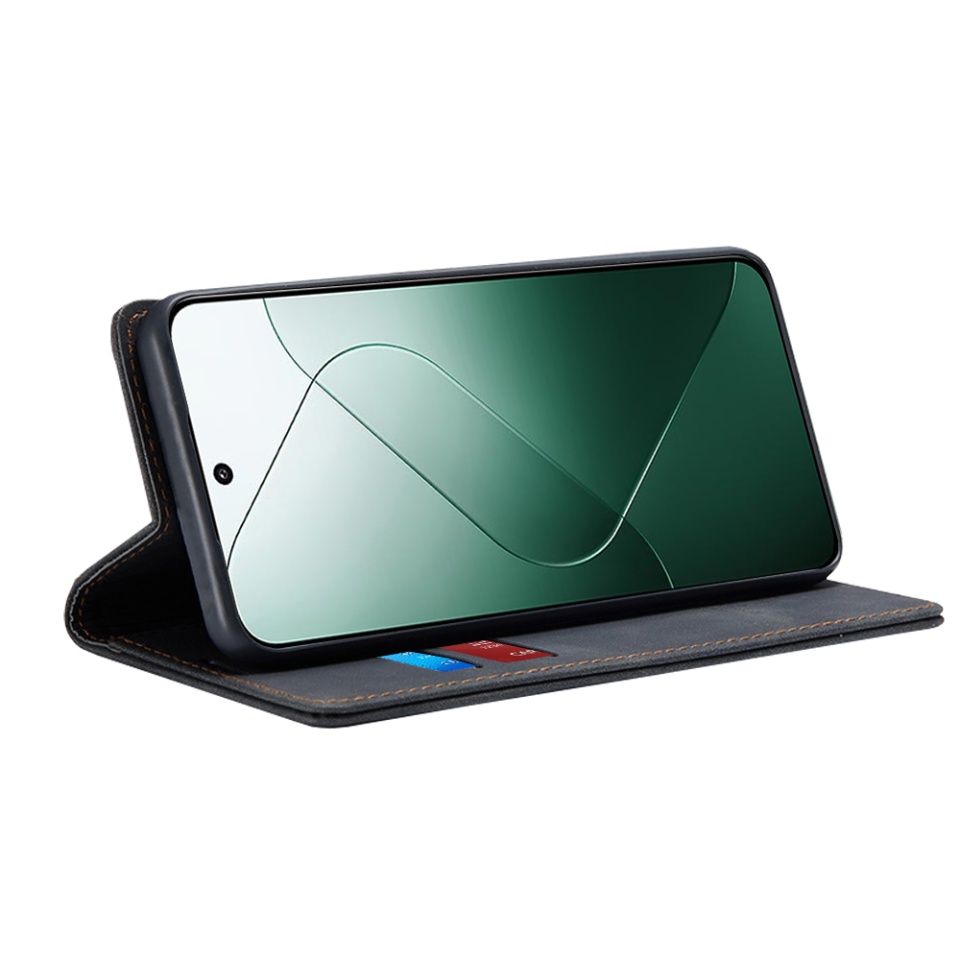 Husa pentru Xiaomi 14, SKYDDAR INNOVATION, Soft Wallet, tip Carte din piele Eco Premium, cu Portofel Interior, Negru, set cu sticker - 1 | YEO