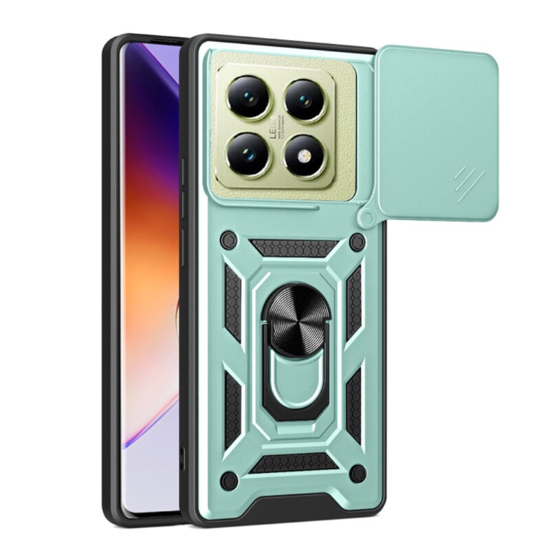 Husa pentru Xiaomi 14T cu inel magnetic si protectie camera Skyddar CamShield - Verde