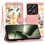Husa pentru Xiaomi 14T din Piele Ecologică cu Design Floral, Protecție 360°, Stand Integrat, Buzunare pentru Carduri, SKDR Floral Wallet - Roz