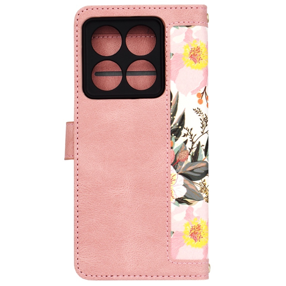 Husa pentru Xiaomi 14T Pro, SKYDDAR INNOVATION, Flipcraft din Piele Ecologică, Stand Integrat, Buzunare pentru Carduri, set cu sticker, Roz - 3 | YEO