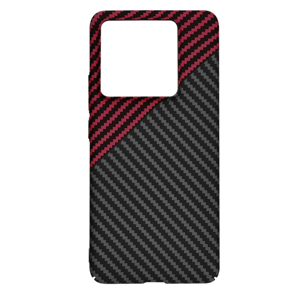 Husa pentru Xiaomi 14T Pro, SKYDDAR INNOVATION, textura carbon, Carbonite FiberShell, set cu sticker, Rosu inchis, - 3 | YEO