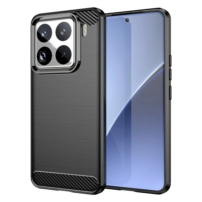 Husa pentru Xiaomi 15 Pro din Silicon Premium, Slim, cu textura Fibra Carbon - Negru