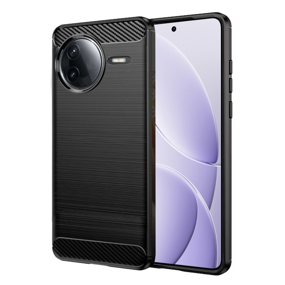 Husa pentru Xiaomi Poco F7 Ultra din Silicon Premium, Slim, cu textura Fibra Carbon cu sticker - Negru