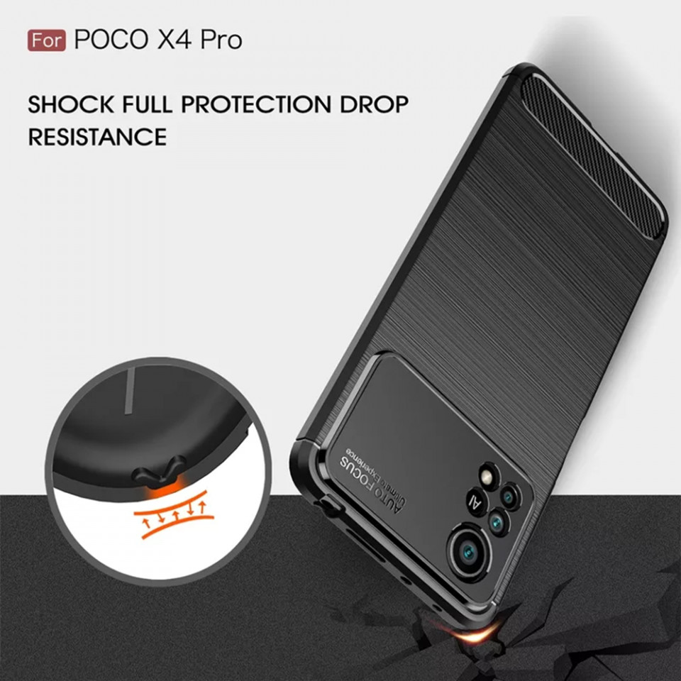 Husa pentru Xiaomi Poco X4 Pro 5G din silicon, Slim, cu textura Fibra Carbon - Negru - 3 | YEO